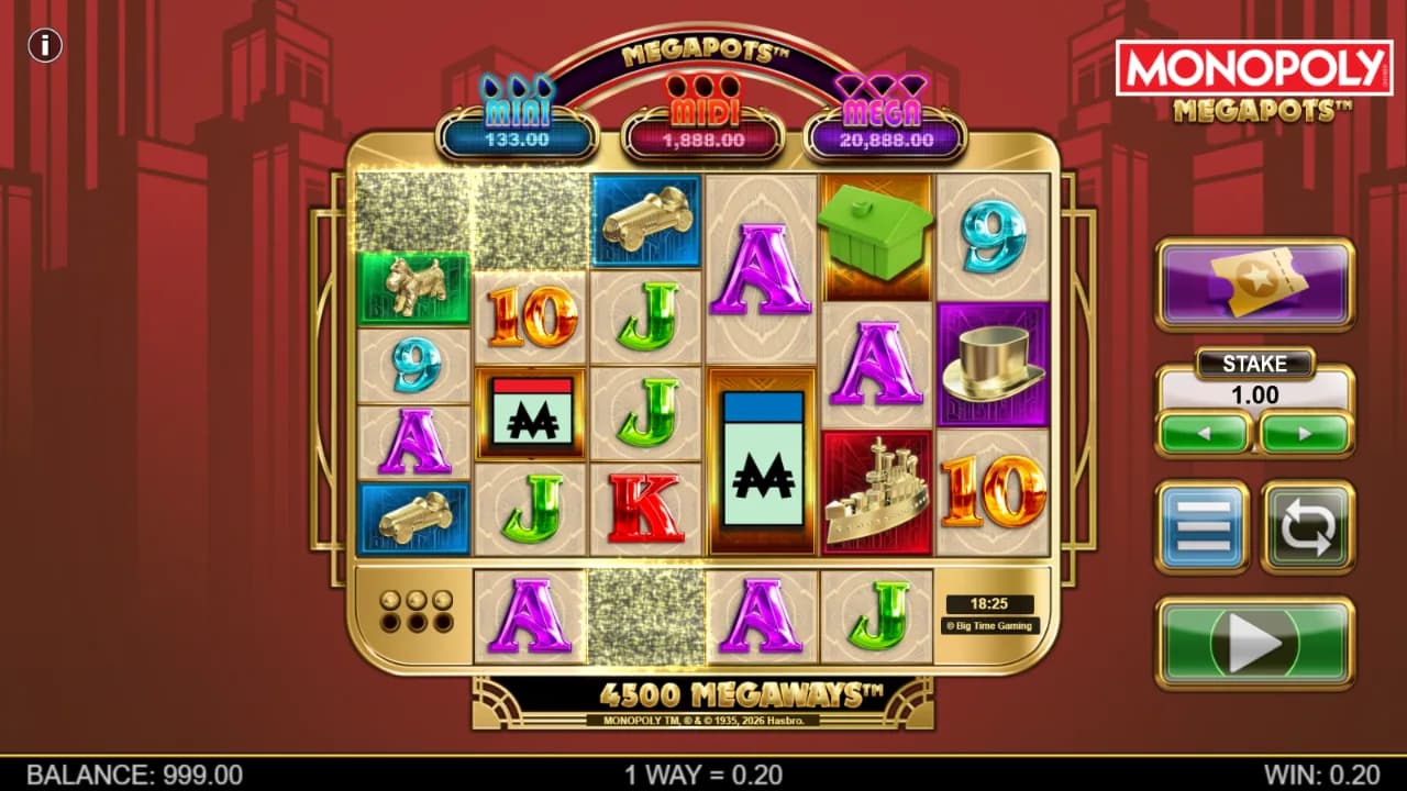 Monopoly Megapots zrzut ekranu funkcji bonusowej